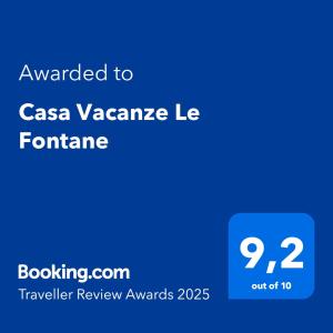 a screenshot of a cell phone with the text awarded to casa vacanza la at Casa Vacanze Le Fontane in Tivoli