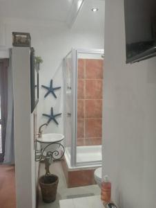 - une salle de bains avec 2 étoiles sur le mur dans l'établissement Majestic Manor Guesthouse & Coffee Shop, à Bloemfontein