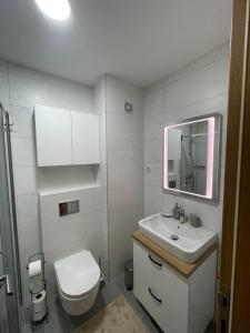ein weißes Badezimmer mit Toilette und Waschbecken in der Unterkunft Apartman Andrea Lux in Zlatibor