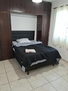 贝洛奥里藏特Casa espaçosa em Belo Horizonte的一间卧室配有一张黑色床头板的床