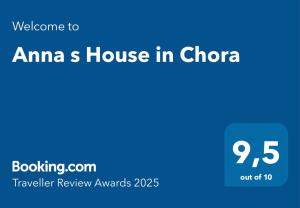 Certifikát, ocenenie alebo iný dokument vystavený v ubytovaní Anna s House in Chora