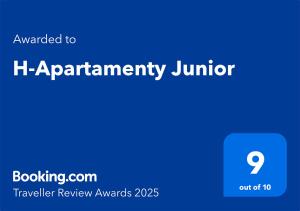 Certifikát, ocenenie alebo iný dokument vystavený v ubytovaní H-T-L Apartamenty Junior