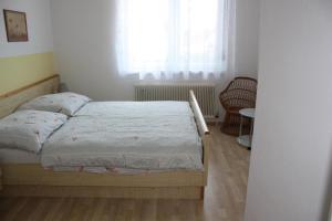 a bedroom with a bed in a room with a window at Gästehaus Schneider in Illmitz