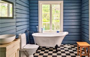 a bathroom with a tub and a toilet and a window at Stunning Apartment In Åmli With Wifi in Åmli