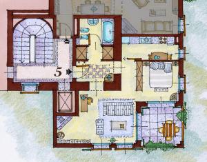 a drawing of a floor plan of a house at Il Bosco di Campo Marzano studios in Borzonasca