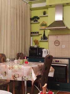 a kitchen with a table with a table cloth on it at Stancicmilena in Požarevac