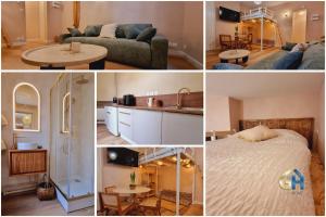 un collage de fotos de una sala de estar y un dormitorio en BAHIA - Cocon Chaleureux - 5 min de la plage, en Dunkerque 43 fotos más