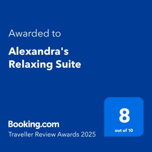 Certifikát, hodnocení, plakát nebo jiný dokument vystavený v ubytování Alexandra's Relaxing Suite