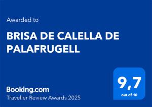 Certifikát, ocenenie alebo iný dokument vystavený v ubytovaní BRISA DE CALELLA DE PALAFRUGELL