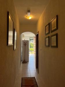 a hallway of a house with a plant on the wall at Charming Seaside Apartment in Mellieħa +14 photos
