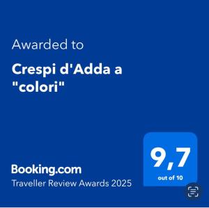 Certifikát, hodnocení, plakát nebo jiný dokument vystavený v ubytování Crespi d'Adda a "colori"