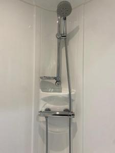 a bathroom with a toilet in a white wall at Skiddaw Lodges- The Lake District in Plumbland +73 photos
