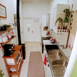 a small kitchen with a sink and a counter at En Sylikion cottage in Silikou