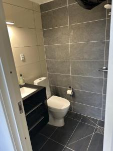 a bathroom with a toilet and a sink at Fasan sleeping in Esbjerg