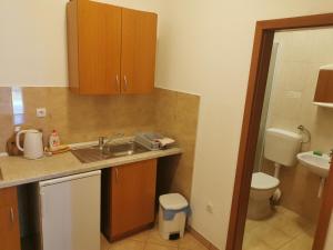 a small kitchen with a sink and a toilet at Apartmani Rozić Zaostrog in Podaca