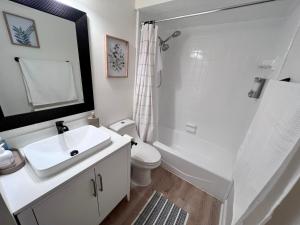 ein Badezimmer mit Waschbecken, Toilette und Dusche in der Unterkunft Serene Midtown Apartment 8 mi to Ft Moore in Columbus + 40 Fotos