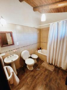 a bathroom with two toilets and a sink and a tub at Casa Pradera de los Andes in Tupungato +23 photos
