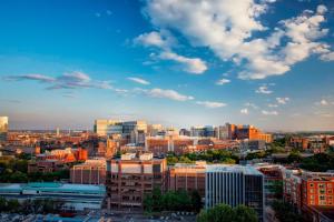 a view of a city skyline with buildings at Sheraton Philadelphia University City Hotel in Philadelphia