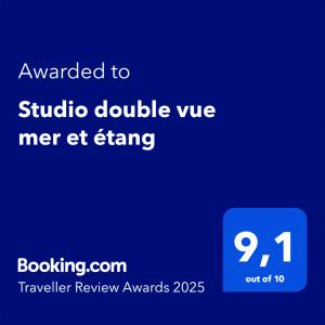 Certifikát, ocenenie alebo iný dokument vystavený v ubytovaní Studio plein sud le ciel le soleil et la mer