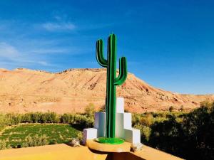 a cactus sitting on top of a building in the desert at Kasbah Isfoula and spa in Aït Benhaddou