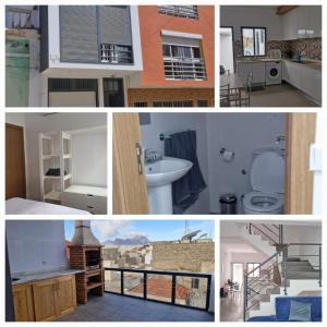 un collage de cuatro fotos de un baño y una casa en Casa Maré & Museu - Porta Nº 18, en Mindelo