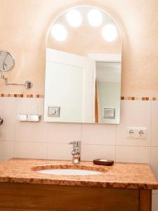 a bathroom with a sink and a mirror at Ferienwohnungen Martinsklause in Ramsau