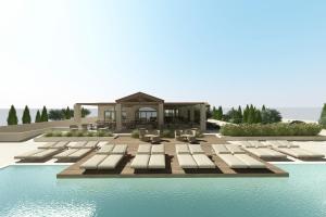 a rendering of a resort with lounge chairs and a pool at The Yard Corfu Boutique Hotel and Spa in Corfu Town