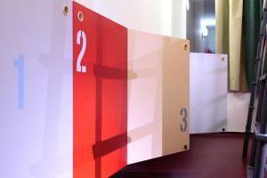a red and white door with a question sign on it at Maverick Budapest Soho in Budapest