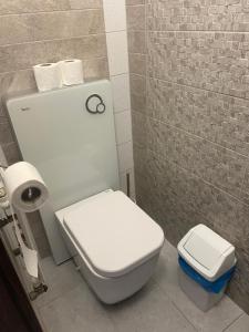 a bathroom with a white toilet and a sink at Strand Apartman Hajdúszoboszló in Hajdúszoboszló +14 photos