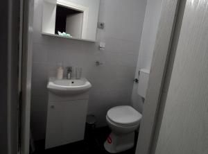 a white bathroom with a toilet and a sink at Pansion Stones Murter in Murter