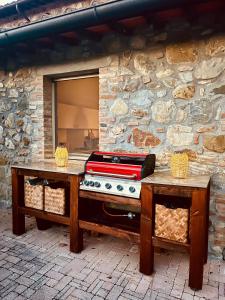 a stone building with a table with luggage on it at Casa Leoni Chianni - tuscan luxurious Villa in Chianni