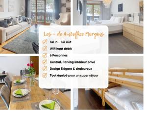 uma colagem de fotos de uma sala de estar com uma placa em Morgins Cosy, Ski-in & out, Parking, Vue, Central, Wifi em Morgins