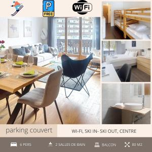 Uma cama ou camas num quarto em Morgins Cosy, Ski-in & out, Parking, Vue, Central, Wifi