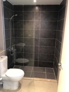 un baño con inodoro y ducha en Luxury stay, en El Gouna