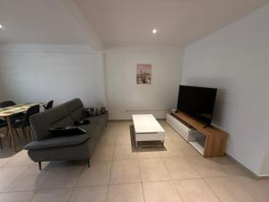 a living room with a couch and a flat screen tv at Appartement Toucan in Cayenne