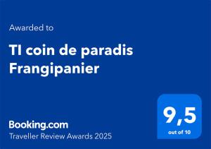 Certificato, attestato, insegna o altro documento esposto da TI coin de paradis Frangipanier