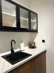 a kitchen with a black sink and a counter at Apartman Bor in Sokolac +11 photos