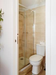 un bagno con wc e doccia in vetro di Typical house in a historical pedestrian quarter a Porto Altre 22 foto