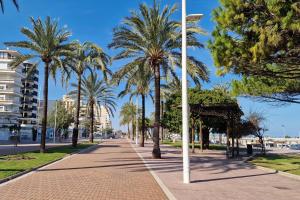 a sidewalk with palm trees and a street light at Gandia Grau 5 in Gandía