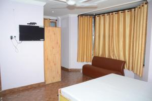 SarāhanHotel Alpine View的客厅配有沙发和电视。