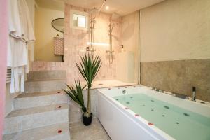 een badkamer met een groot bad en een douche bij Casa Amor Balnéo Sauna in Lézignan-Corbières +13 foto's