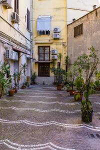 ナポリにあるA Quiet Spaceの鉢植えの古い建物内の路地