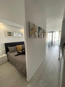 ein Schlafzimmer mit einem Bett und ein Zimmer mit einem Flur in der Unterkunft La Casita de Niagara in San Miguel de Abona