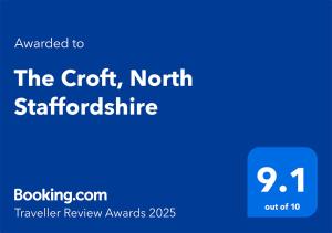Certifikát, hodnocení, plakát nebo jiný dokument vystavený v ubytování The Croft, North Staffordshire