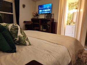 a bedroom with a bed with a television and a window at 3BR Oasis with Pool in Cocoa in Cocoa