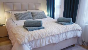 Rúm í herbergi á Relax sauna apartman