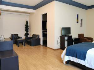 a hotel room with a bed and a television at Hotel Jardines del Centro in San Cristóbal de Las Casas