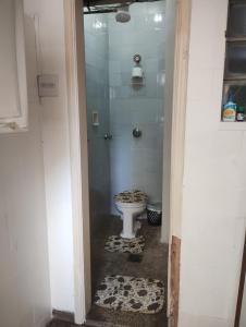 a bathroom with a toilet and a shower at Vagas Carnaval AP no Centro de BH in Belo Horizonte