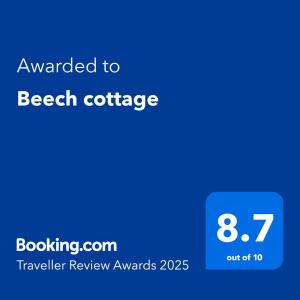 Certifikát, hodnocení, plakát nebo jiný dokument vystavený v ubytování Beech cottage