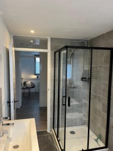 a bathroom with a shower and a sink at Cozy 2 bedroom apartment in Maarssen +12 photos